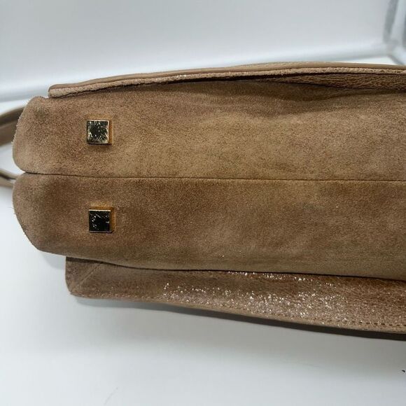 Vince Camuto Metallic Taupe Leather Multi Compartment Convertible Shoulder Bag - Picture 10 of 16